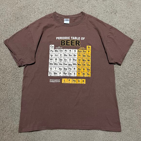 Brown Periodic Table of Beer ‘Scientific’ Graphic Shirt Large - Picture 1 of 6